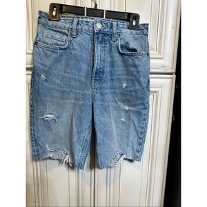 Zara Women's Distressed High Rise Bermuda Cut Off Denim Jean Shorts Blue Size 4